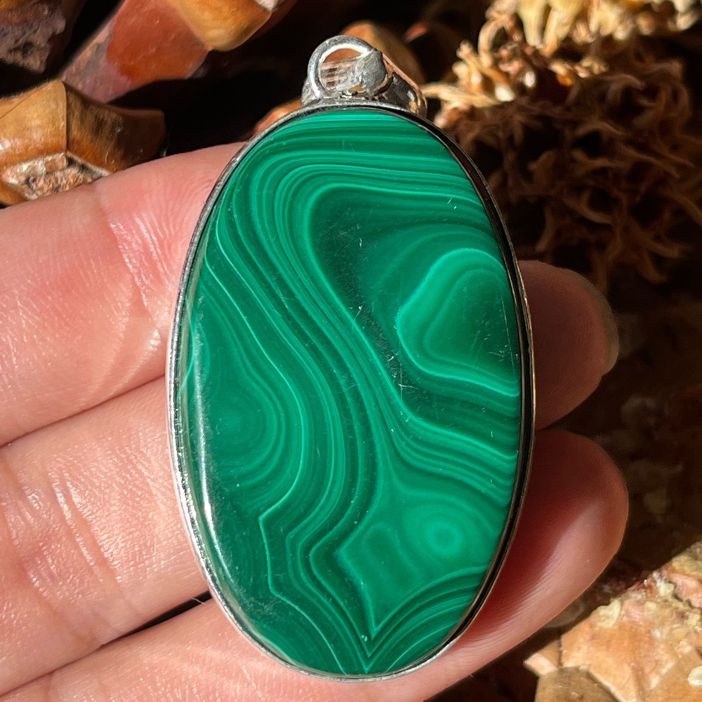 925 silver overlay malachite crystal‎ pendant